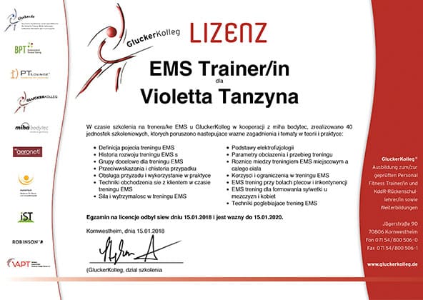 Certyfikat Violetta Tanzyna